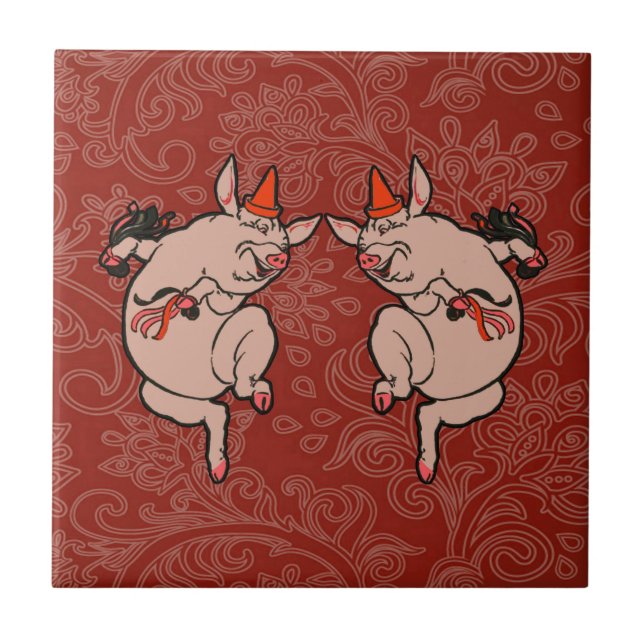 Carreau Dancing Pig Antique Cute Danseuse (Devant)