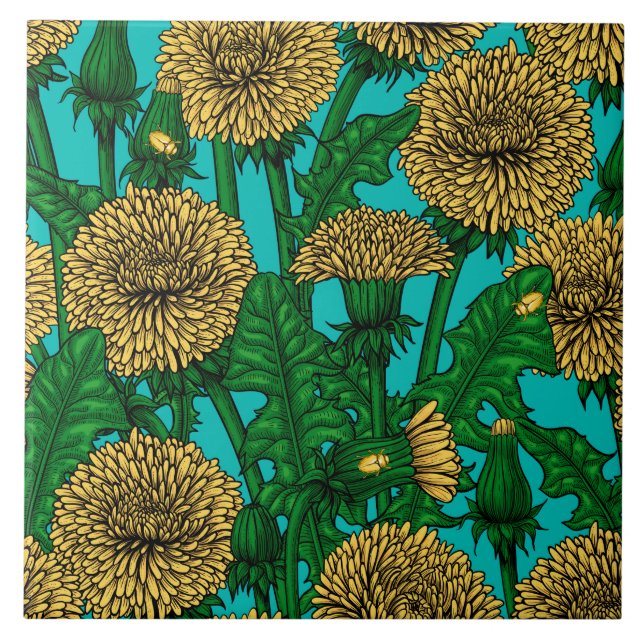 Carreau Dandelions sur turquoise (Devant)