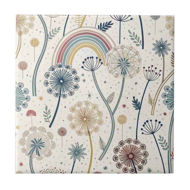 Carreau Dandelions Whimsical Rainbow et Botanical (2) (Devant)