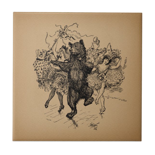 Carreau Danse Ours Cirque Vintage Art (Devant)