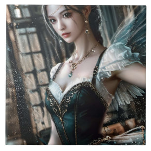 Carreau Danseur de ballet dans un TuTu Vert et des ailes d