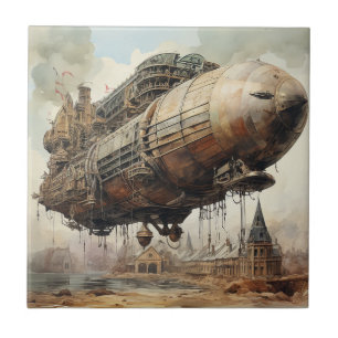 Carreau Dark Academia Steampunk Dirigeable Sépia