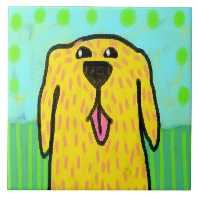 Carreau d'art abstrait Labrador jaune (Devant)