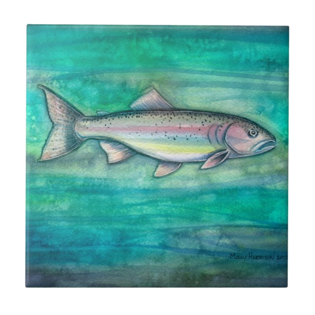 Carreau d'art aquarelle Truite arc-en-ciel faune (Devant)