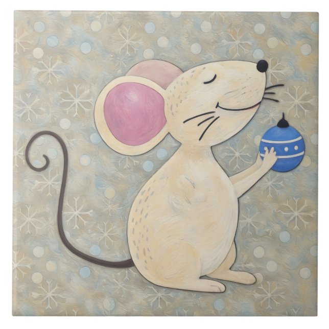 Carreau d'art de Noël avec une souris mignonne dan (Devant)
