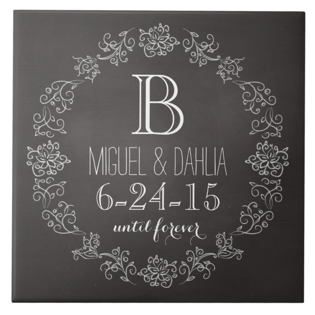Carreau Date Mariage de monogramme de tableau de bord pers (Devant)
