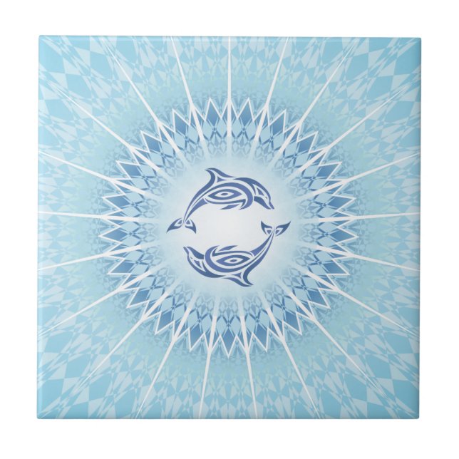 Carreau Dauphins Mandala Bleu Côté Océan (Devant)
