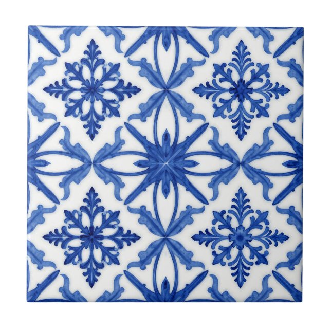 Carreau d'azulejo bleu blanc à motif floral (Devant)