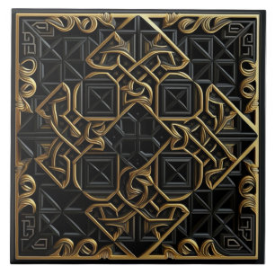 Carreau de céramique à accent mosaïque or noir rép
