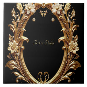 Carreau de céramique à cadre orné floral doré