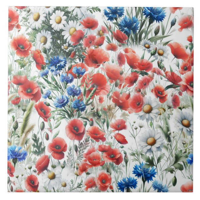 Carreau de céramique à l'aquarelle Coquelicot Marg (Devant)