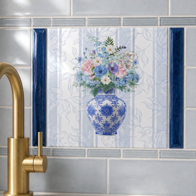 Carreau de céramique à l'aquarelle Vase de chinois (Créateur téléchargé)