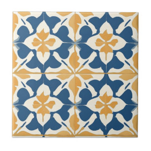 Carreau de céramique à motif bleu et or