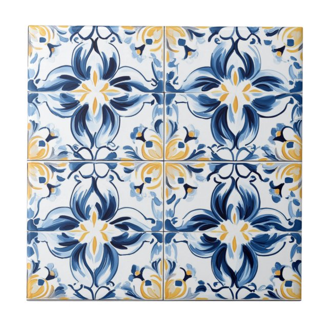 Carreau de céramique à motif bleu et or (Devant)