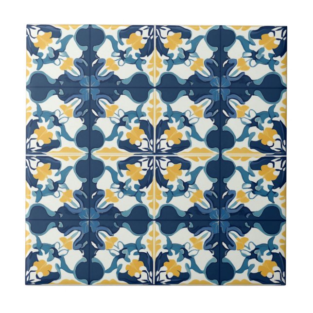 Carreau de céramique à motif bleu et or (Devant)