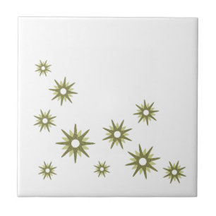 Carreau de céramique à motif rétro vert Starburst
