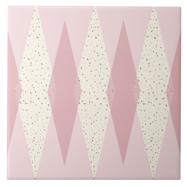 Carreau de céramique à motifs de losanges rose (Devant)