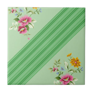 Carreau de céramique à rayure verte florale