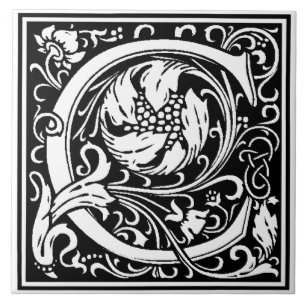 Carreau de céramique - Alphabet monogramme C noir