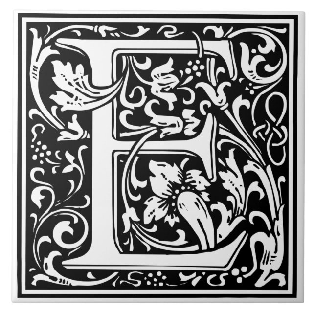 Carreau de céramique - Alphabet monogramme E noir  (Devant)