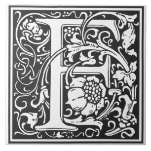 Carreau de céramique - Alphabet monogramme F noir