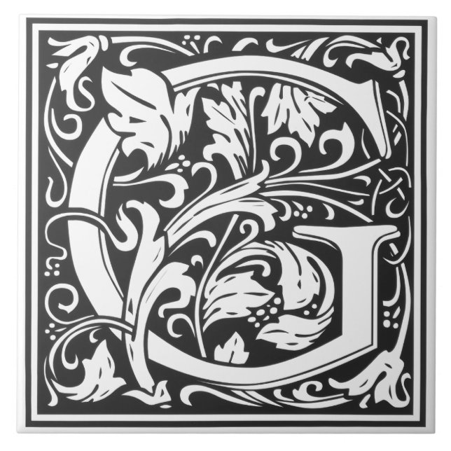 Carreau de céramique - Alphabet monogramme G noir  (Devant)