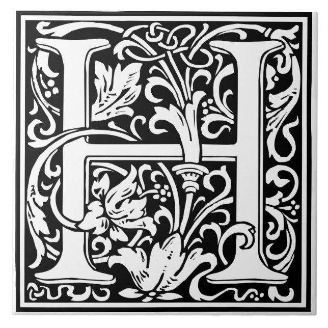 Carreau de céramique - Alphabet monogramme H noir  (Devant)