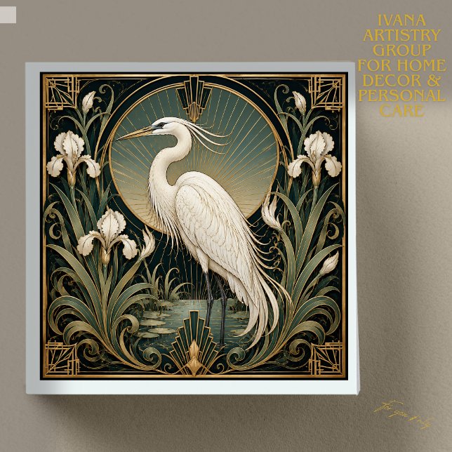 CARREAU DE CÉRAMIQUE ART DÉCO HÉRON BLANC, ACCENT  (Créateur téléchargé)