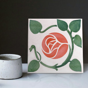 Carreau de céramique Art Déco symétrique Rose Roug