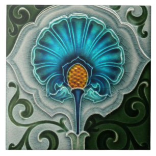 Carreau de céramique - Art nouveau bleu vert jaune