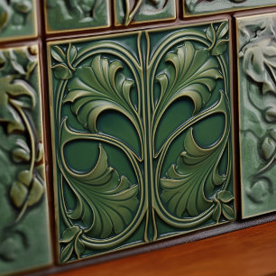 Carreau de céramique Art Nouveau "Emerald Elegance