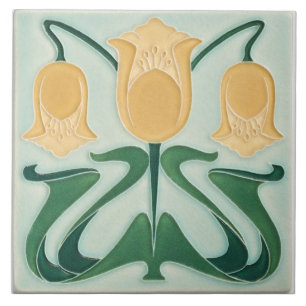 Carreau de céramique - Art Nouveau Floral Jaune