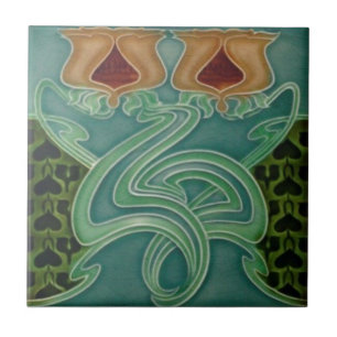 Carreau de céramique - Art nouveau floral jaune