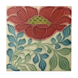 Carreau de céramique - Art Nouveau floral rouge br
