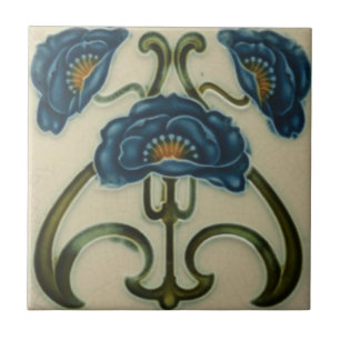 Carreau de céramique - Art nouveau Trois Pavots Bl