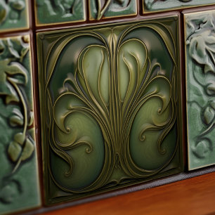 Carreau de céramique Art Nouveau Verdant Whirls