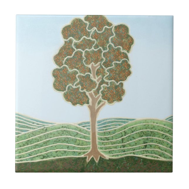 Carreau de céramique avec image d'arbre d'automne (Devant)