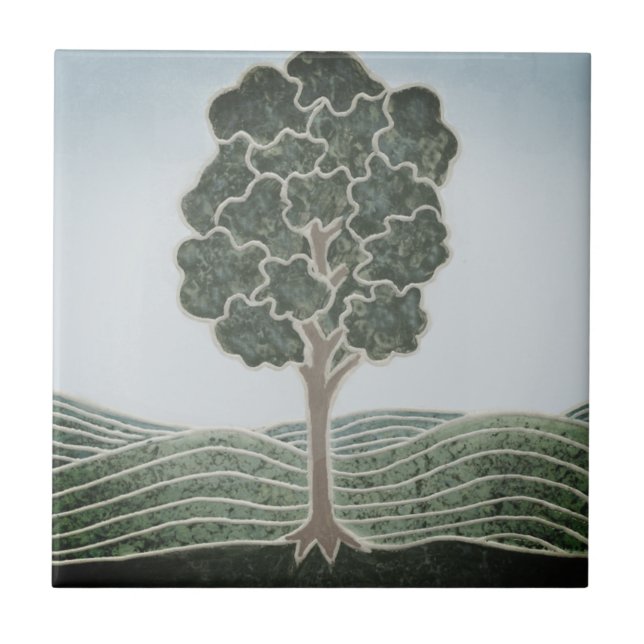Carreau de céramique avec image d'arbre primitif (Devant)