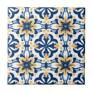 Carreau de céramique - Azulejo Jaune Bleu Blanc