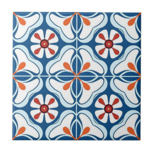 Carreau de céramique - Azulejo Orange Bleu Blanc