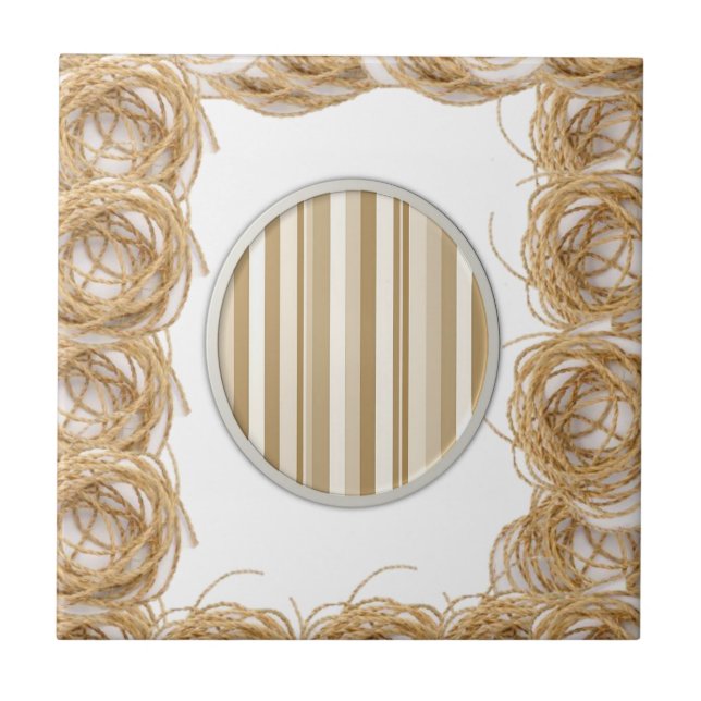 Carreau de céramique beige à rayure cordée (Devant)