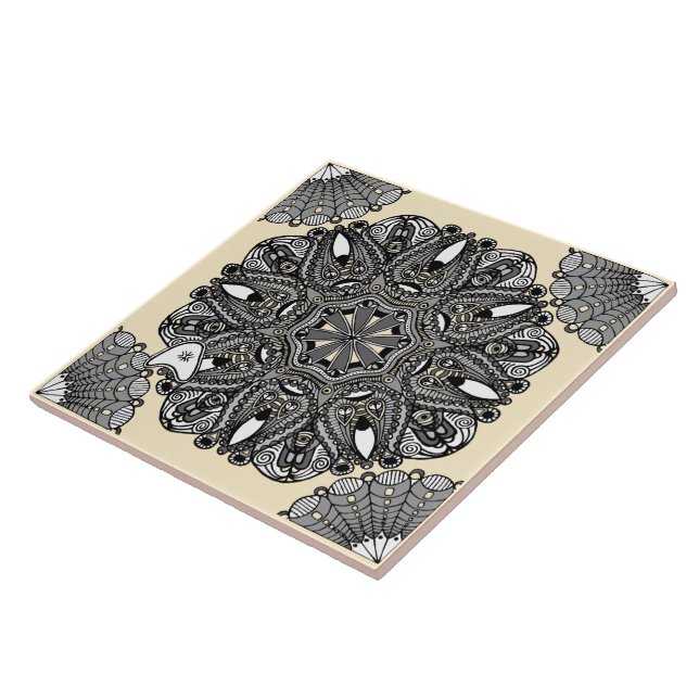 Carreau de céramique beige B "La touche d'infini" (Côté)