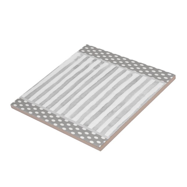 Carreau de céramique blanc et gris rayé (Côté)