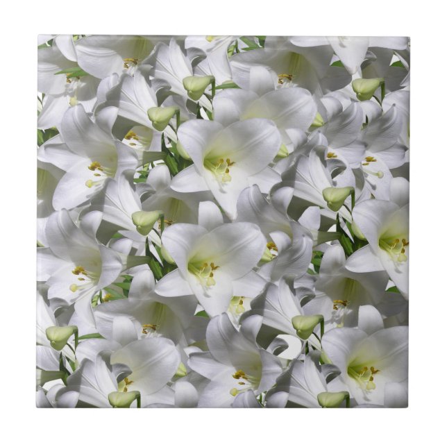 Carreau de céramique blanc floral (Devant)