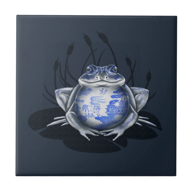 Carreau de céramique bleu de grenouille de Taureau (Devant)