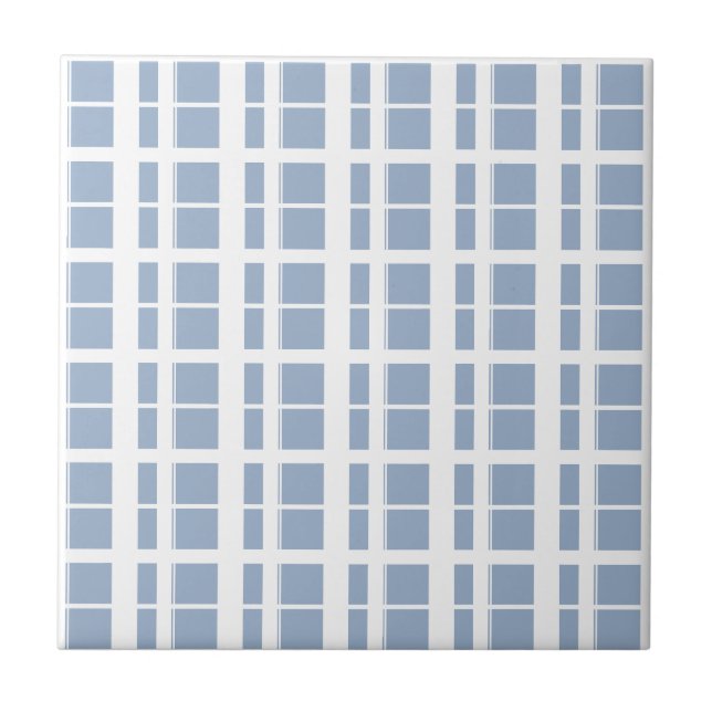 Carreau de céramique bleu et blanc à rayures carré (Devant)