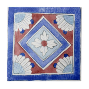 Carreau de céramique bleu et rouge traditionnel si