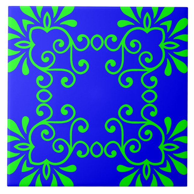 Carreau de céramique bleu et vert (Devant)