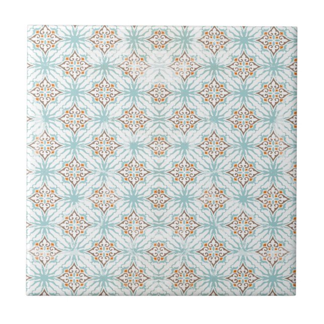 Carreau de céramique bleu marron orange blanc (Devant)