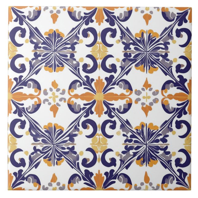 Carreau de céramique bleu, or et blanc (Devant)